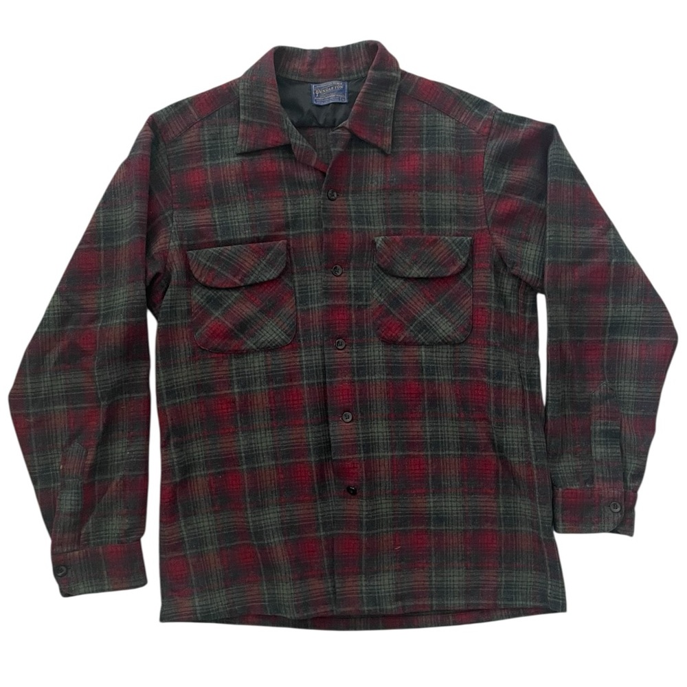 Vintage Pendleton Board Shirt Plaid Wool Loop Collar USA 1960s Men’s Size Medium